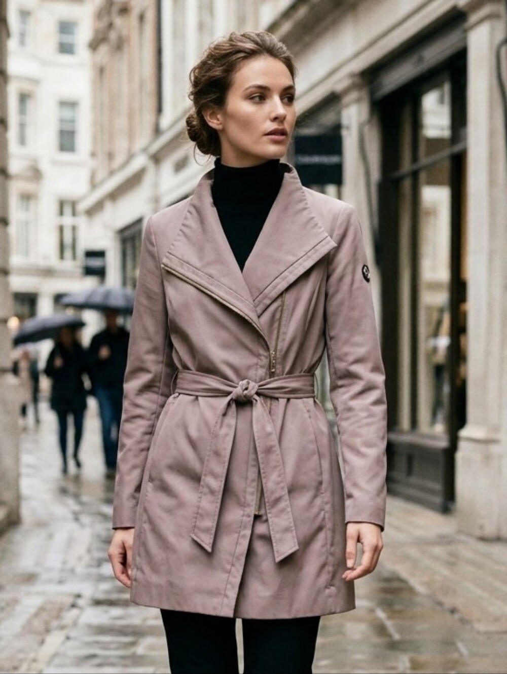 Calvin Klein Women's Assymetric Minimalist Preppy Tan Trench Coat Size Small
